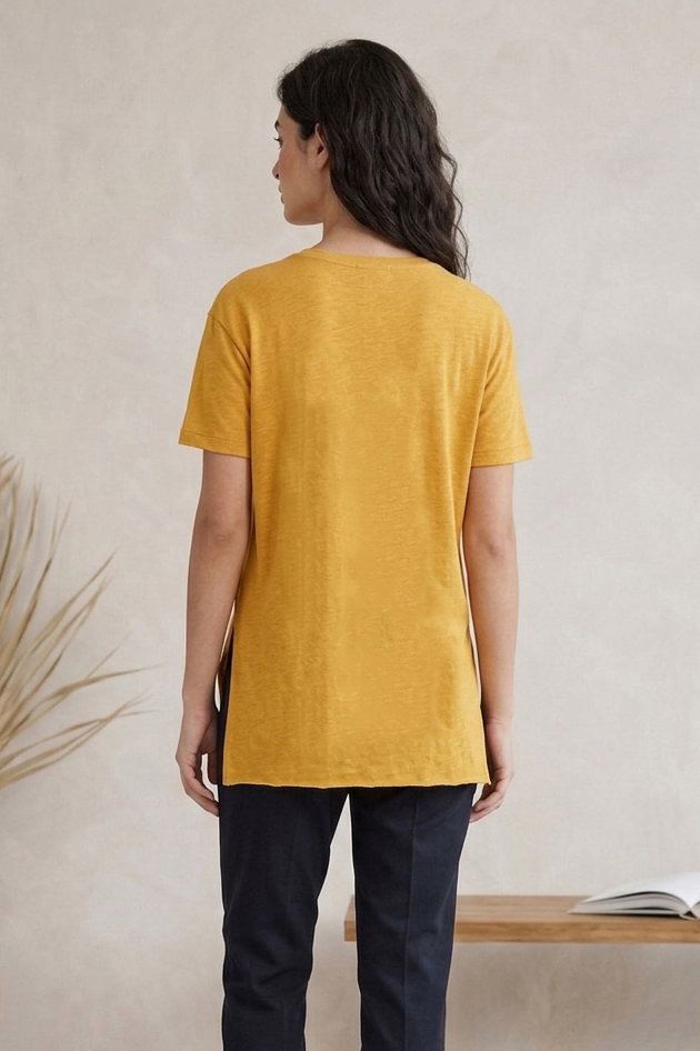 Kısa Kollu Yırtmaçlı T-shirt Sari - 2113-SARI - 3
