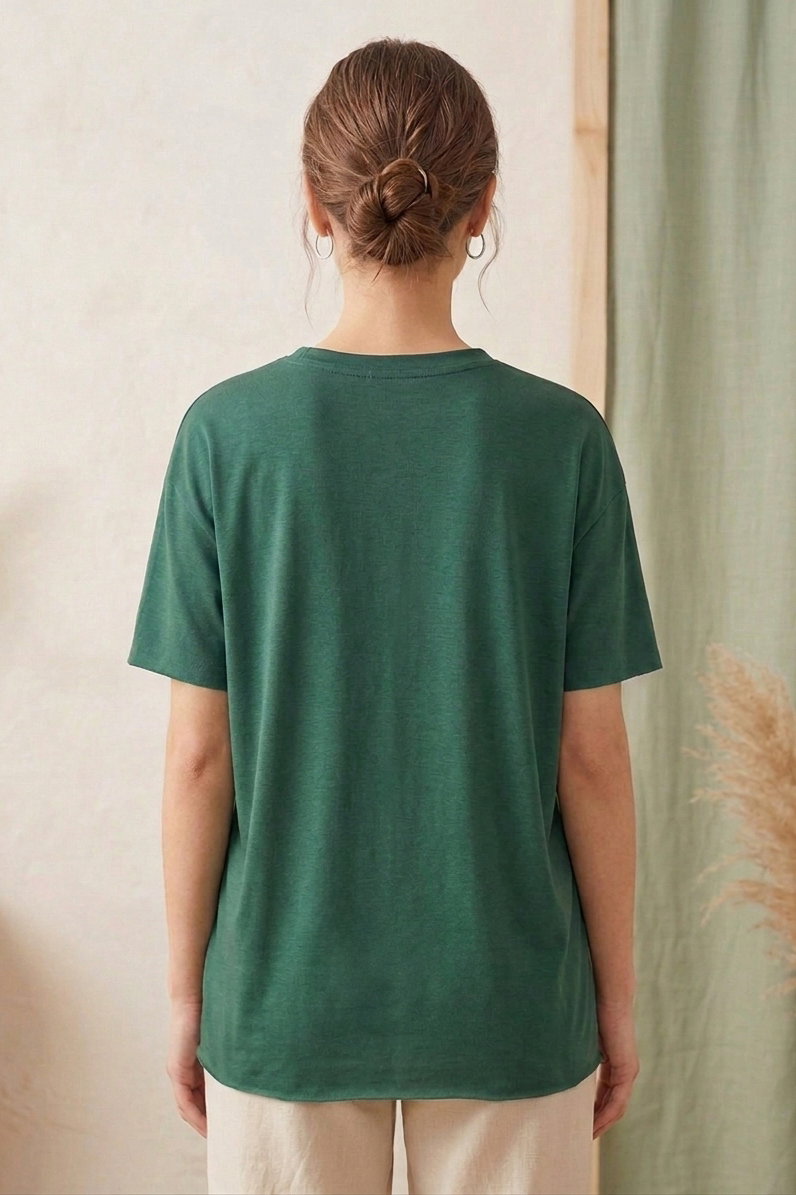 Kısa Kollu Yırtmaçlı T-shirt Zumrut - 2113-ZUMRUT - 3