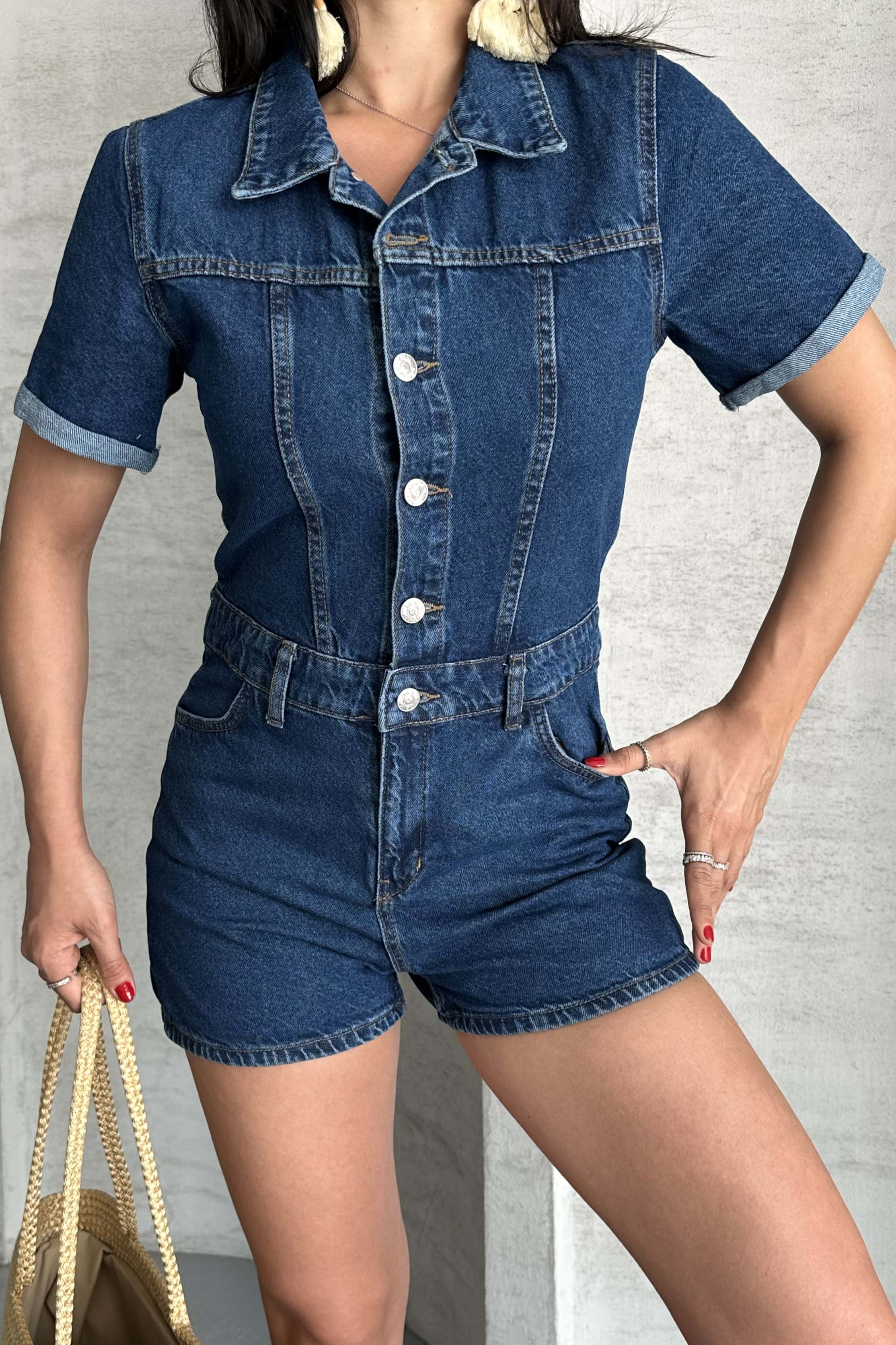 Kısa Şortlu Salopet Koyu Mavi - 27295 - 2