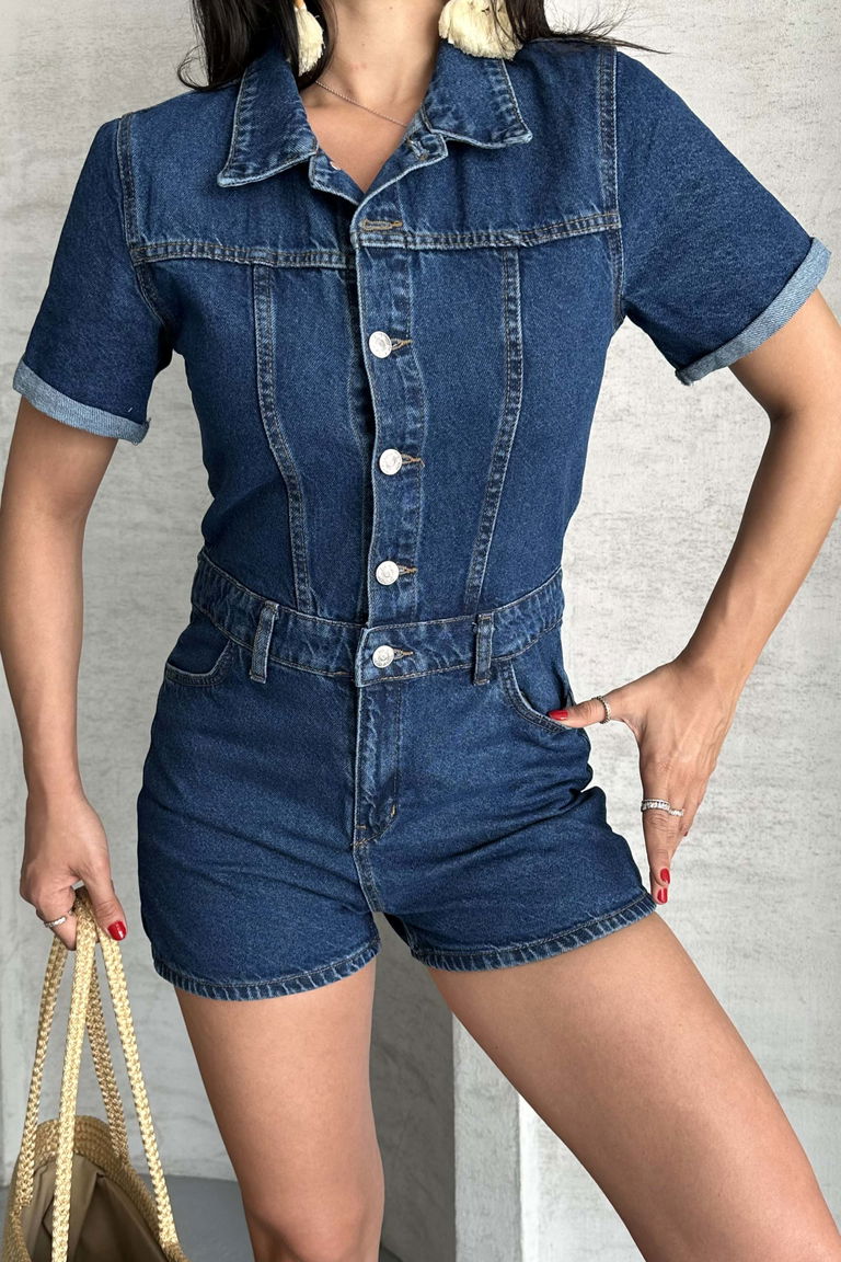 Kısa Şortlu Salopet Koyu Mavi - 27295 - TOFİSA