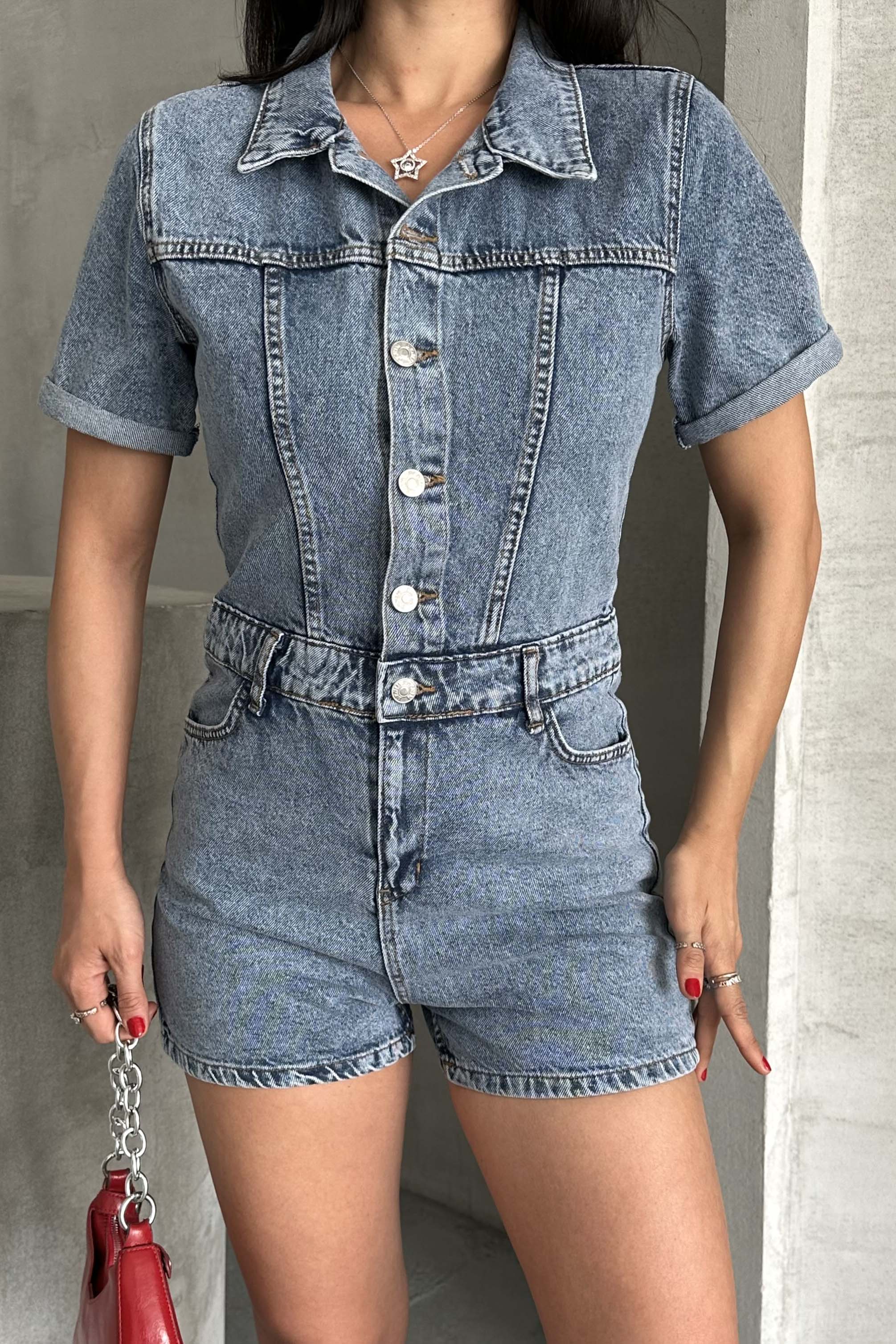 Kısa Şortlu Salopet Mavi - 27295 - 2