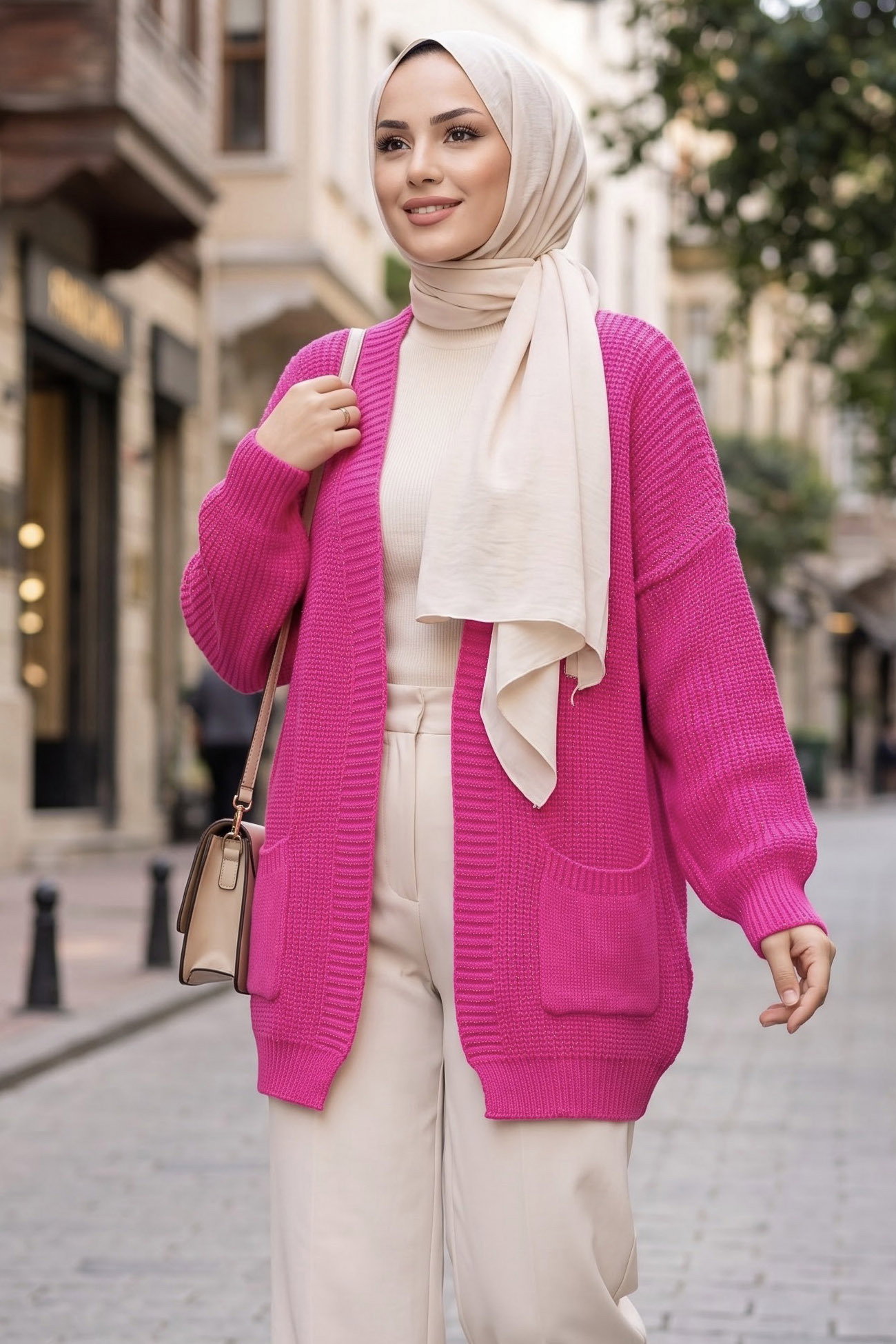 Kısa Triko Cepli Hırka Fusya - 29249-FUSYA - 2