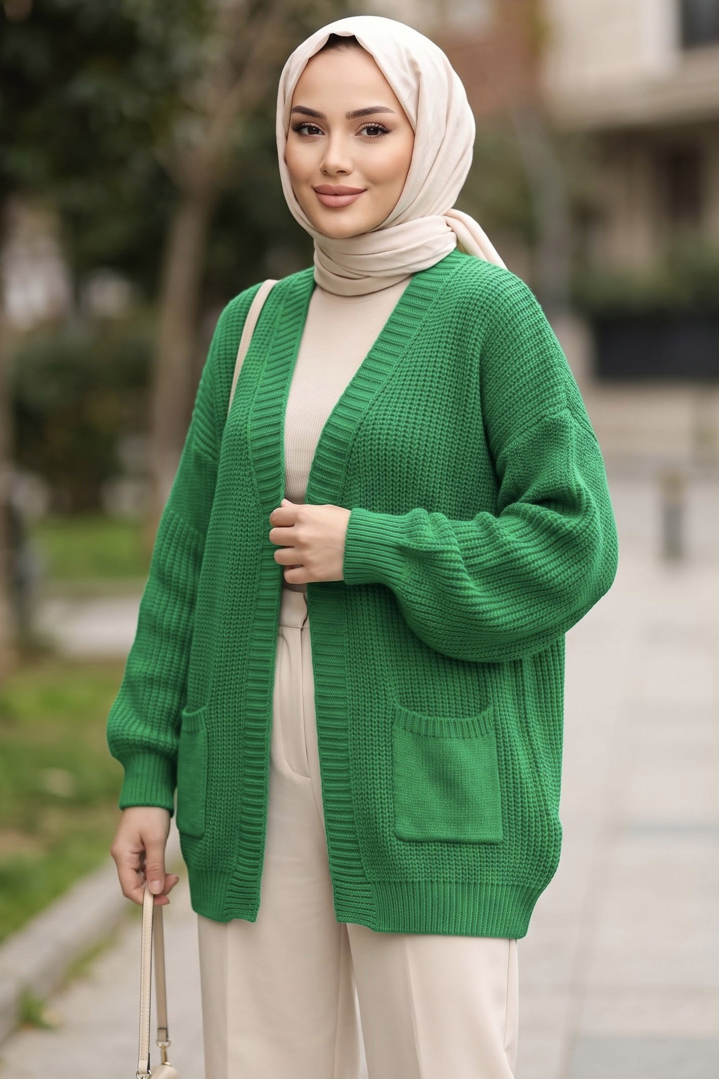 Kısa Triko Cepli Hırka Yesil - 29249-YESIL - 1
