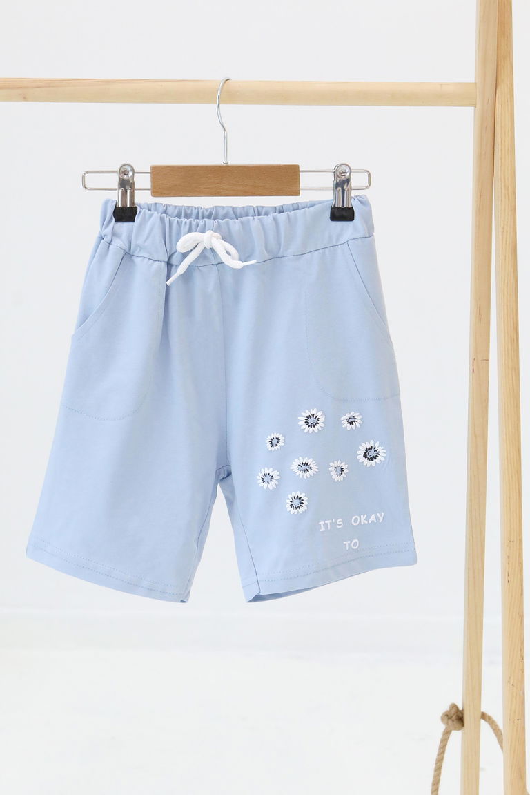 Kız Çocuk Bebe Mavi Baskılı Şort - 27329 - TOFİSA