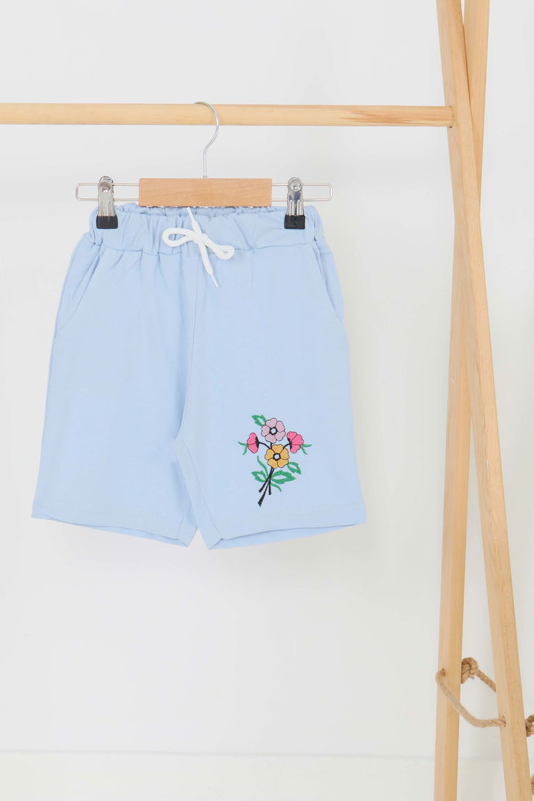 Kız Çocuk Bebe Mavi Baskılı Şort - 27331 - TOFİSA