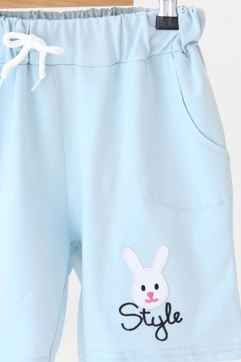 Kız Çocuk Bebe Mavi Baskılı Şort - 27334 - TOFİSA