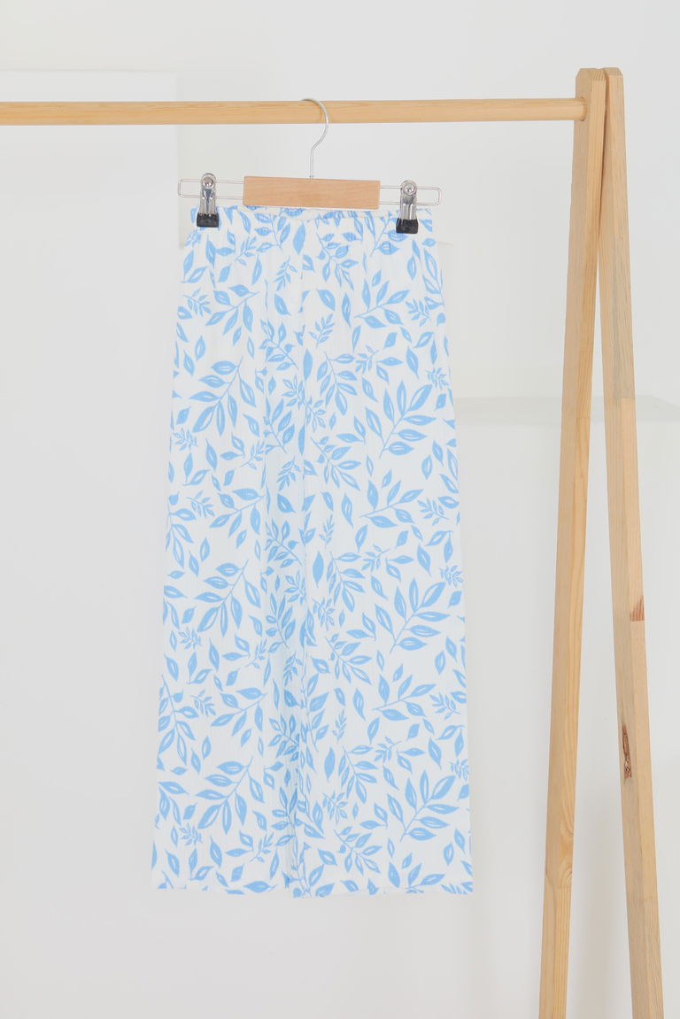 Kız Çocuk Bebe Mavi Çiçek Desenli Pantolon - 27499 - TOFİSA