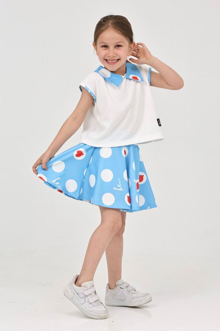 Kız Çocuk Bebe Mavi Etekli Takım - 27220 - TOFİSA