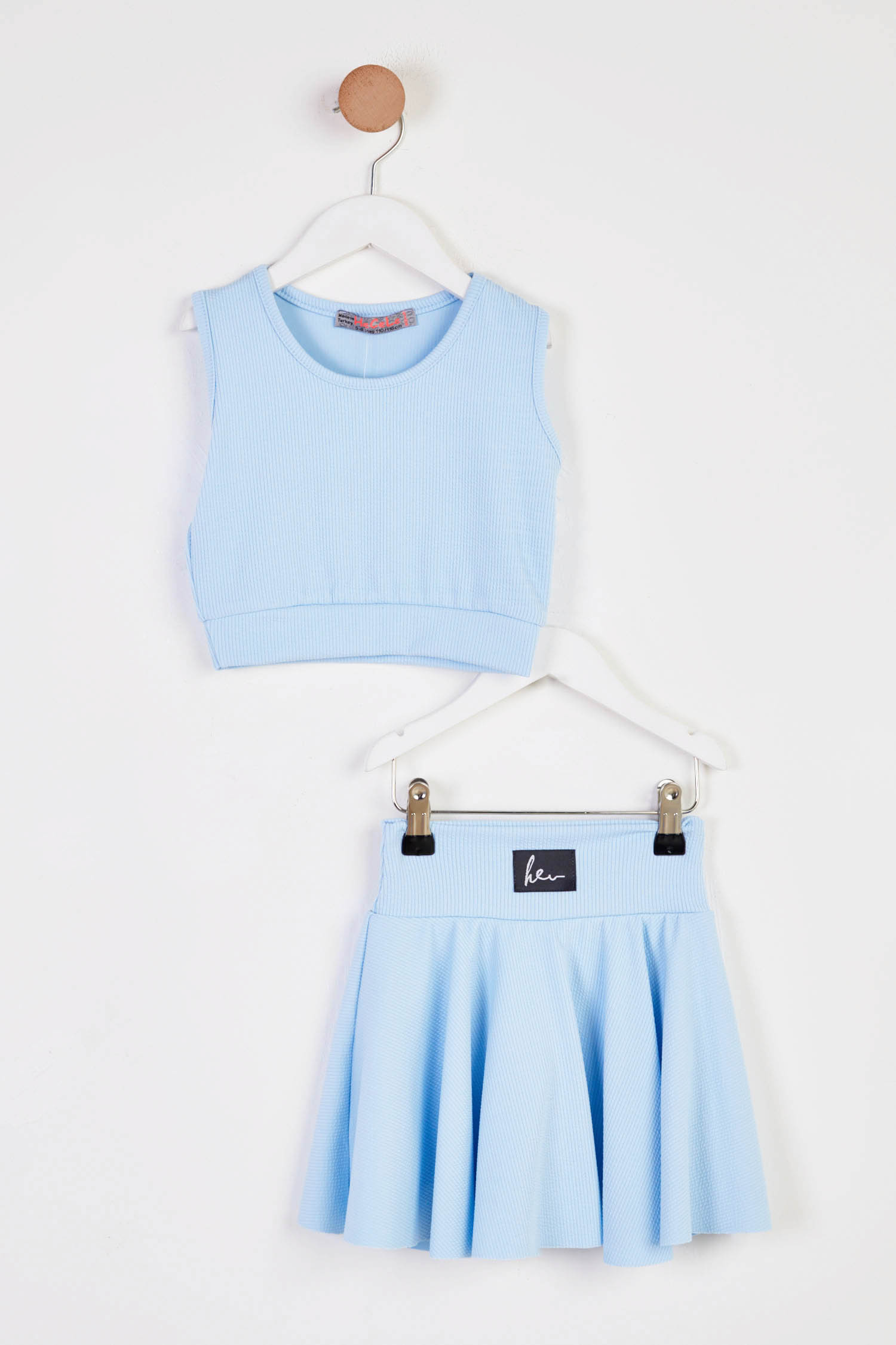 Kız Çocuk Bebe Mavi Fitilli Crop Takım - 25781 - 1