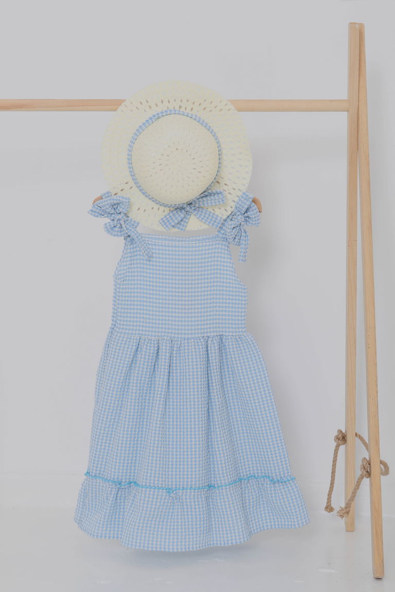 Kız Çocuk Bebe Mavi Şapkalı Elbise - 27050 - TOFİSA