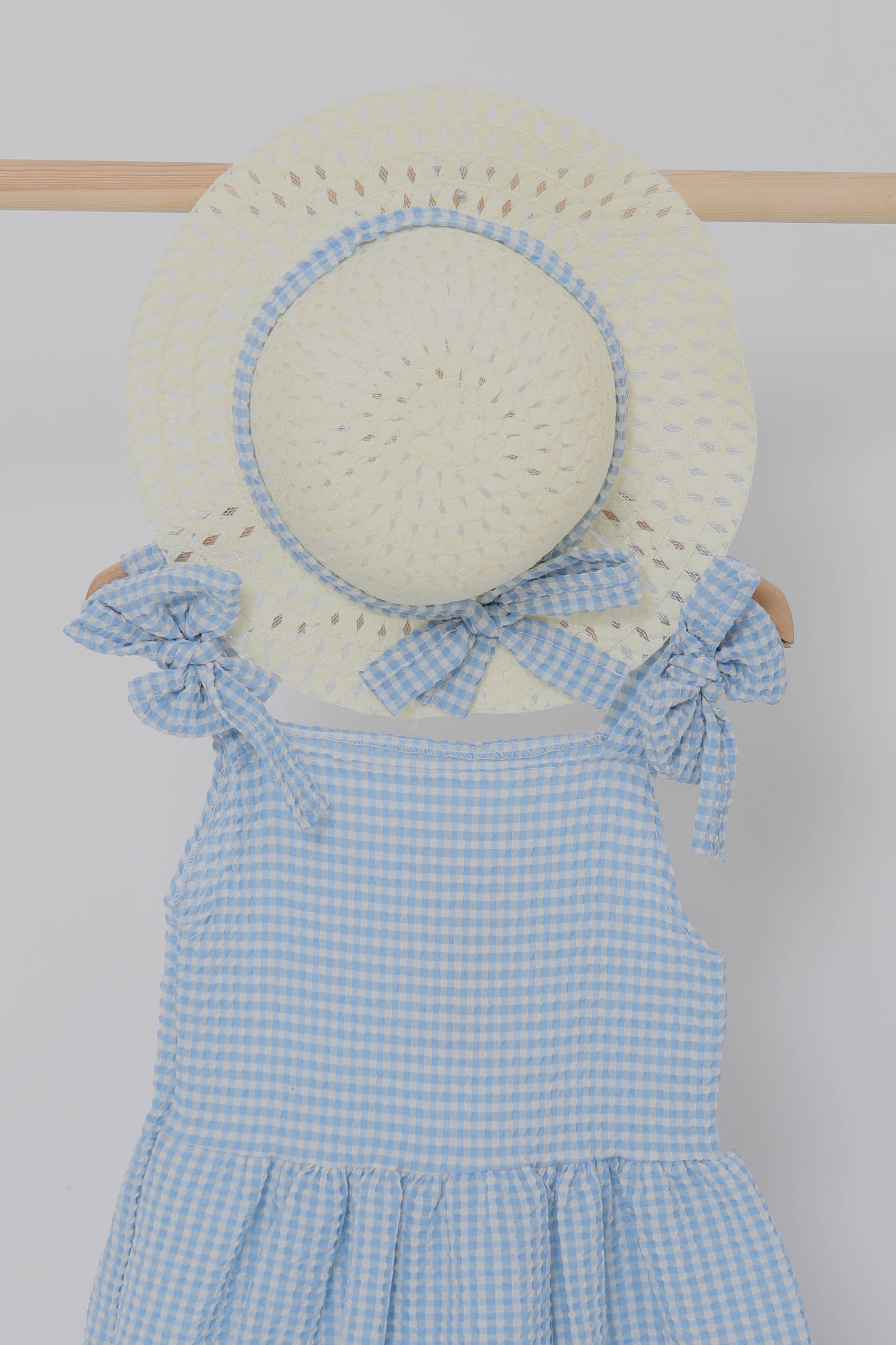 Kız Çocuk Bebe Mavi Şapkalı Elbise - 27050 - 2