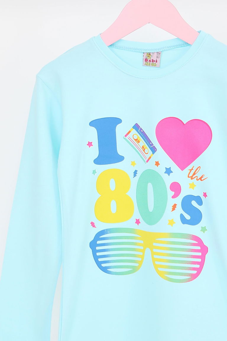 Kız Çocuk Bebe Mavi Uzun Kollu Baskılı Penye Badi - 27692 - TOFİSA