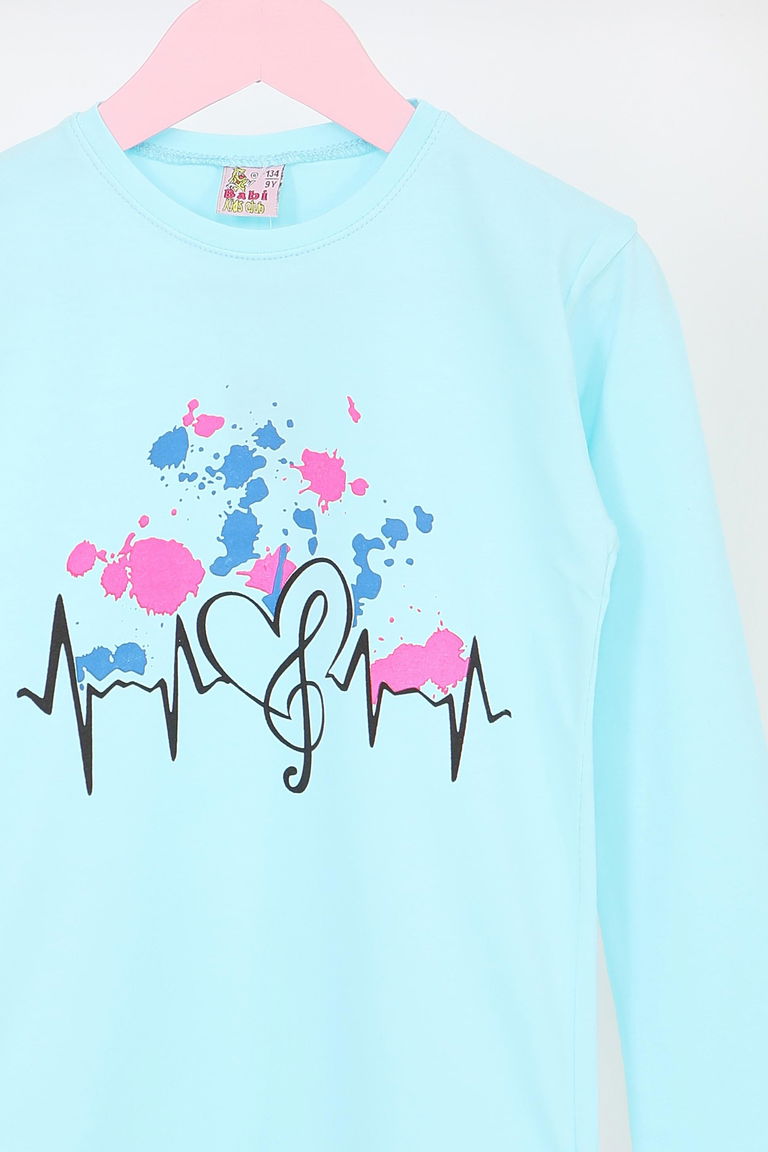 Kız Çocuk Bebe Mavi Uzun Kollu Baskılı Penye Badi - 27695 - TOFİSA