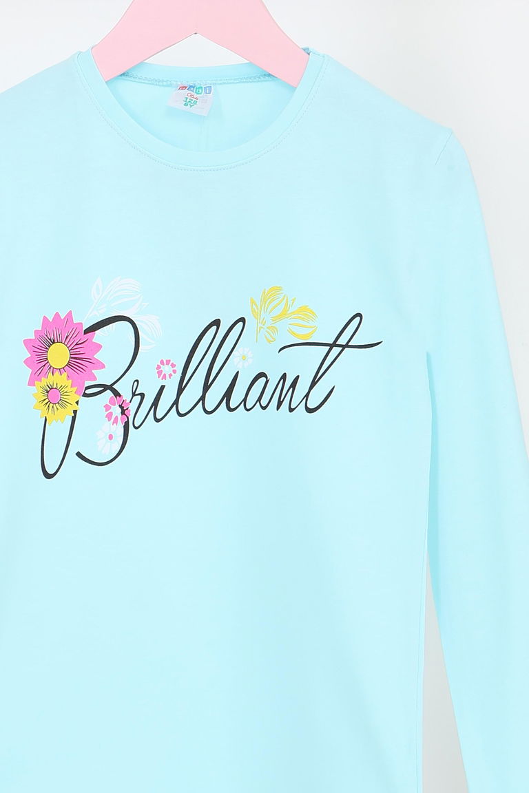 Kız Çocuk Bebe Mavi Uzun Kollu Baskılı Penye Badi - 27699 - TOFİSA