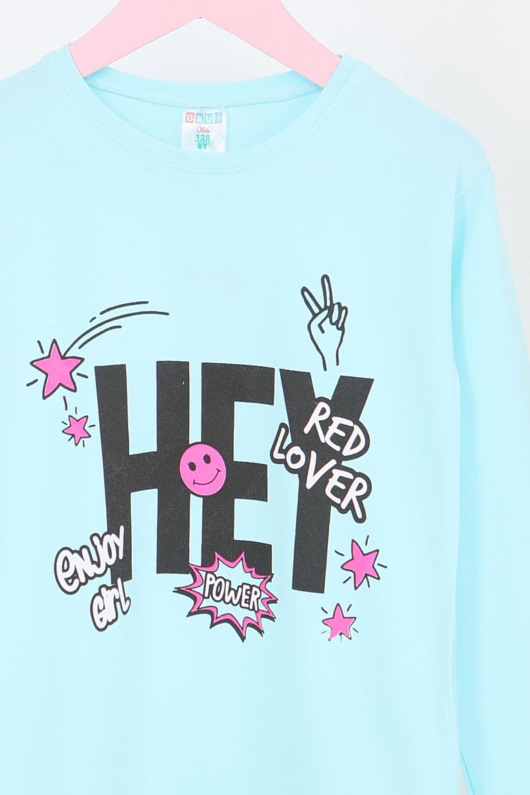 Kız Çocuk Bebe Mavi Uzun Kollu Baskılı Penye Badi - 27701 - TOFİSA