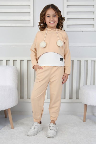 Kız Çocuk Bej 3 lü Kız Çocuk Takım - 26721 
