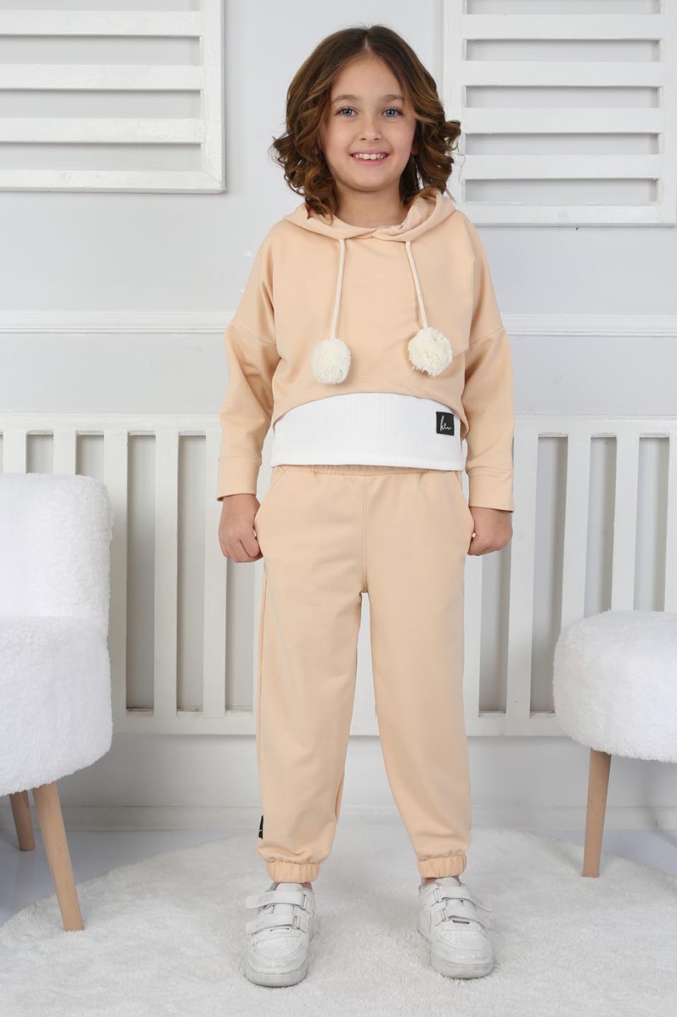 Kız Çocuk Bej 3 lü Kız Çocuk Takım - 26721 - 2