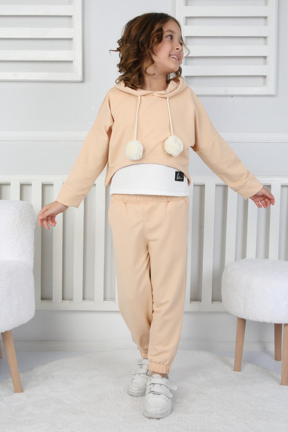 Kız Çocuk Bej 3 lü Kız Çocuk Takım - 26721 - 3