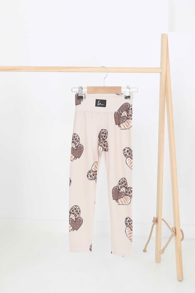 Kız Çocuk Bej Baskılı Armalı Tayt - 27207 