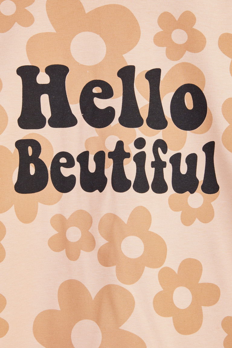 Kız Çocuk Bej Baskılı İkili Takım - 25107 - TOFİSA