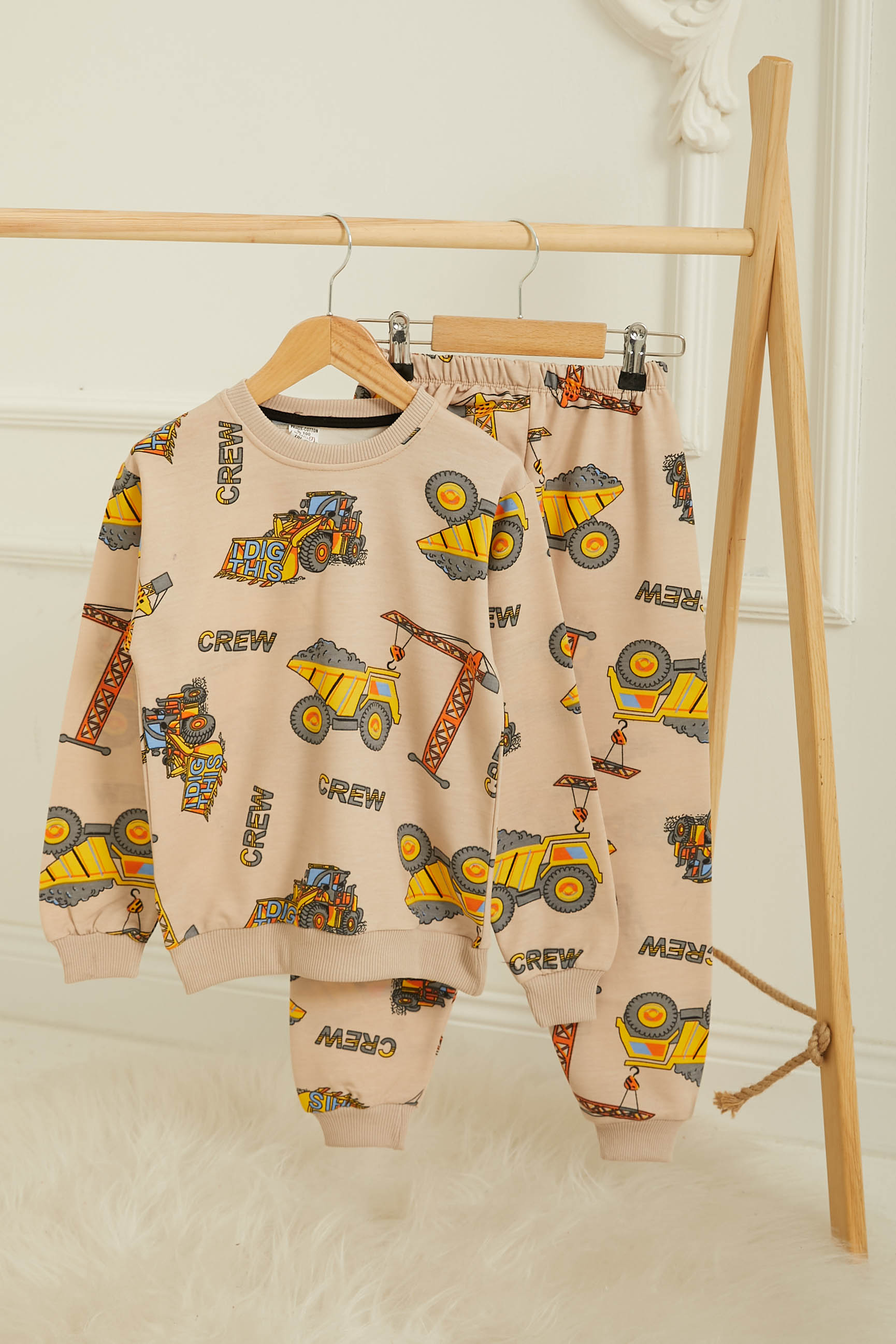 Kız Çocuk Bej Baskılı Pijama Takımı - 26809 - 1