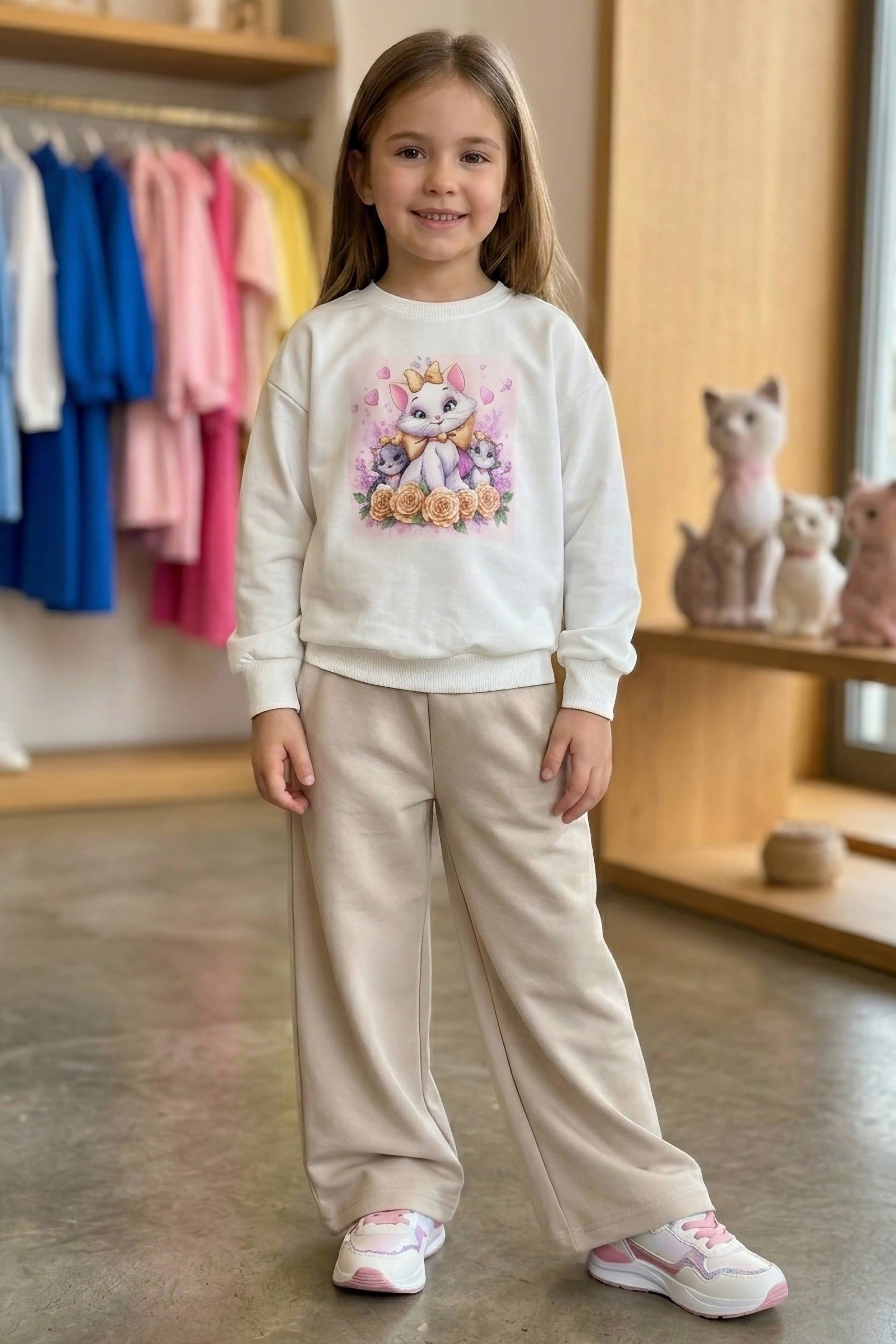 Kız Çocuk Bej Baskılı Pijama Takımı - 28304-BEJ - 1
