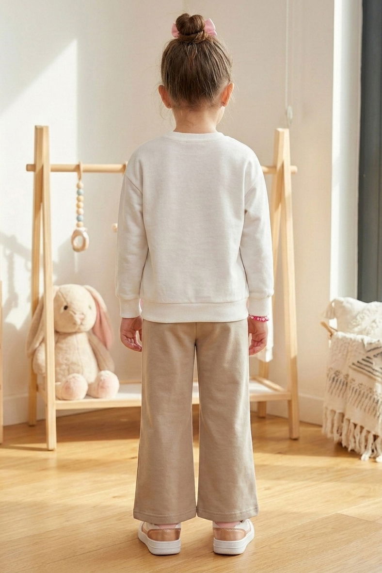 Kız Çocuk Bej Baskılı Pijama Takımı - 28305-BEJ - 2