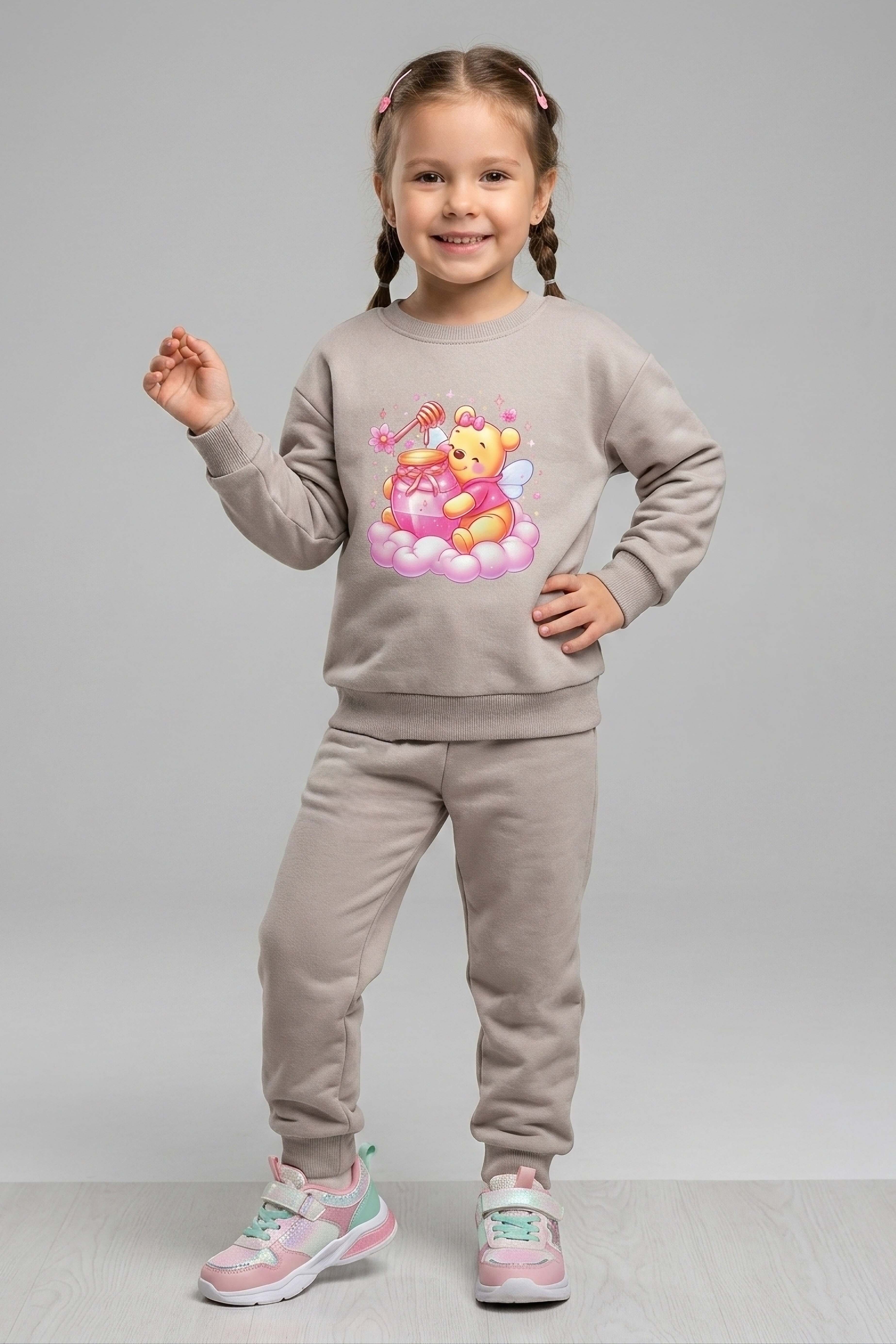 Kız Çocuk Bej Baskılı Pijama Takımı - 28307-BEJ - 1
