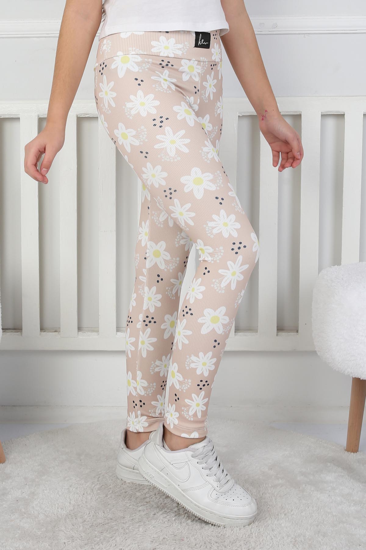 Kız Çocuk Bej Çiçekli Kız Çocuk Tayt - 26716 - 3