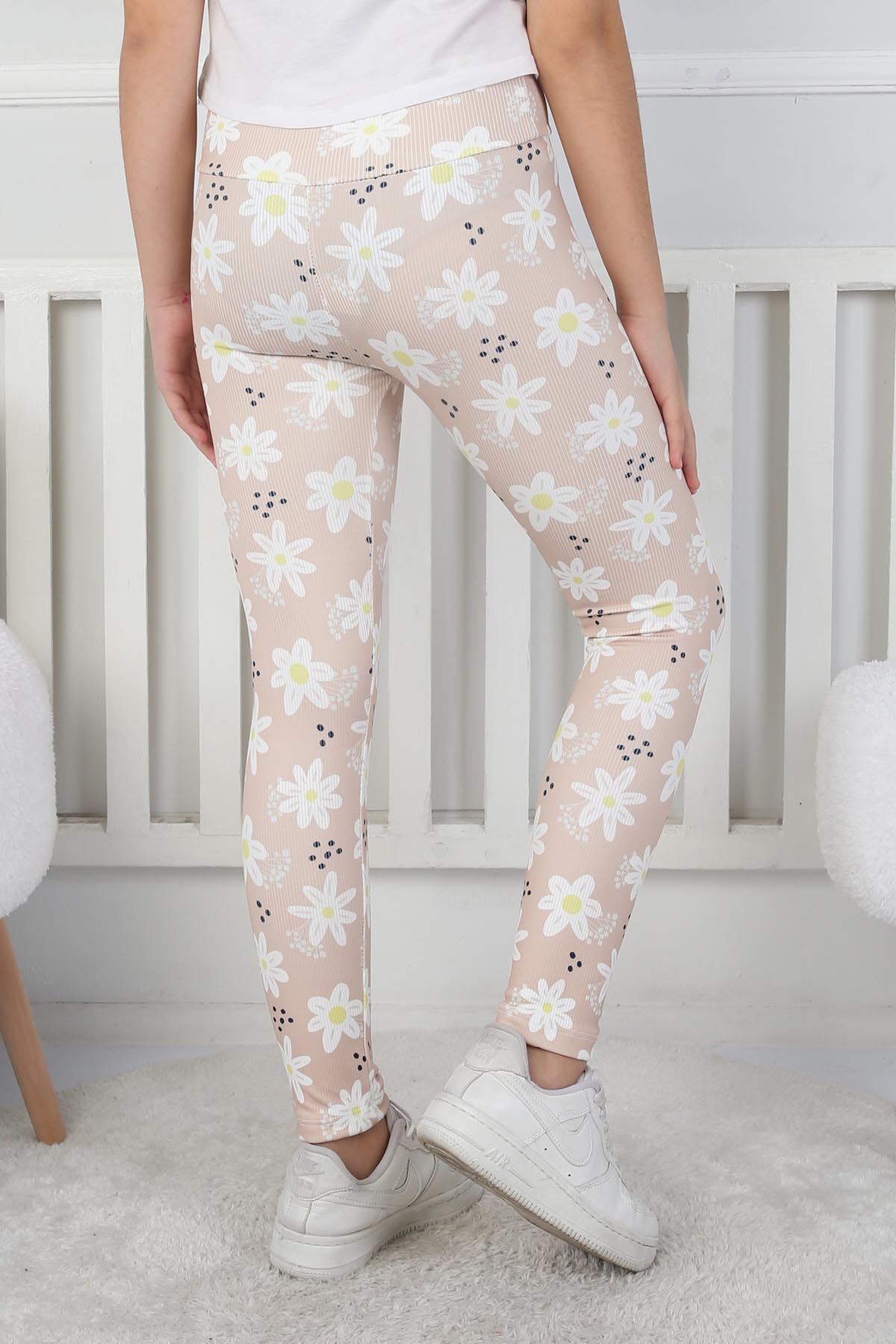 Kız Çocuk Bej Çiçekli Kız Çocuk Tayt - 26716 - 4