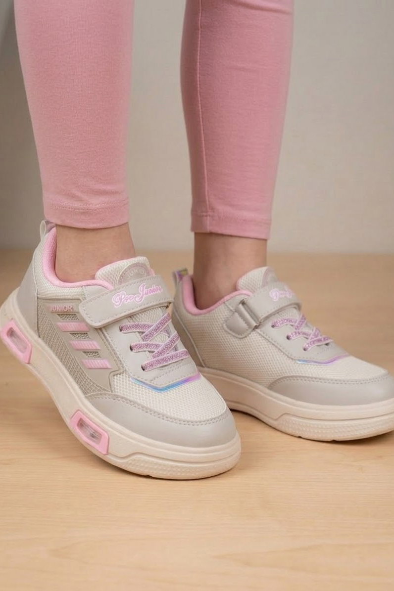 Kız Çocuk Bej Cırtlı Çocuk Spor Ayakkabı - 28730-BEJ - 3