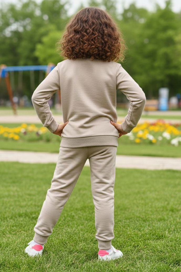 Kız Çocuk Bej Gök Kuşağı Baskılı İki İplik Takım - 28290-BEJ - 2