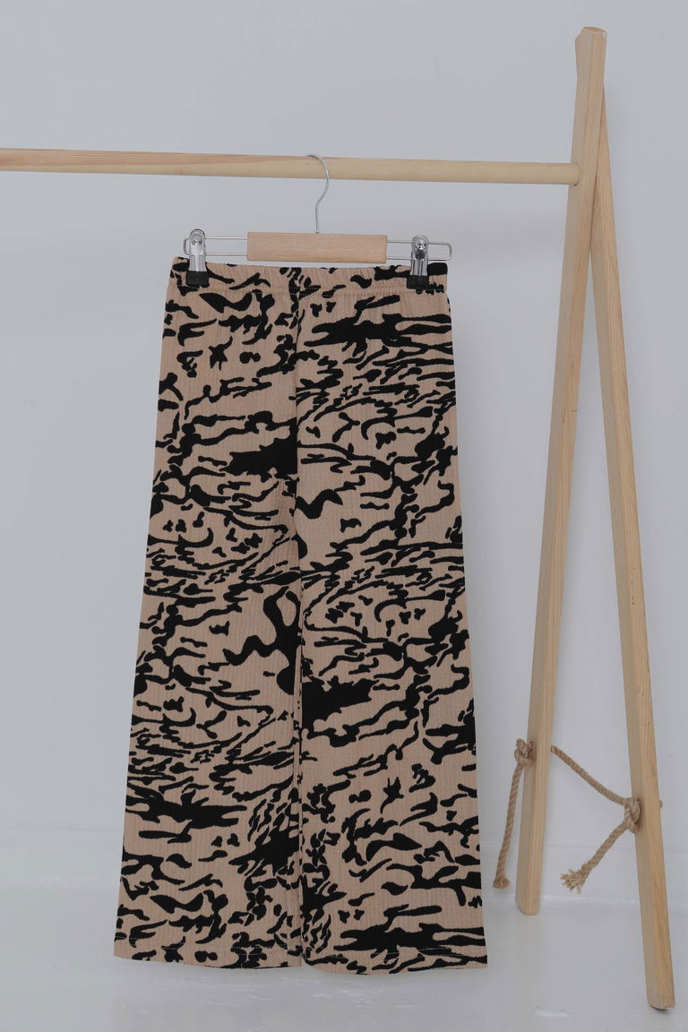 Kız Çocuk Bej Leopar Desenli Pijama Altı - 27051 - TOFİSA