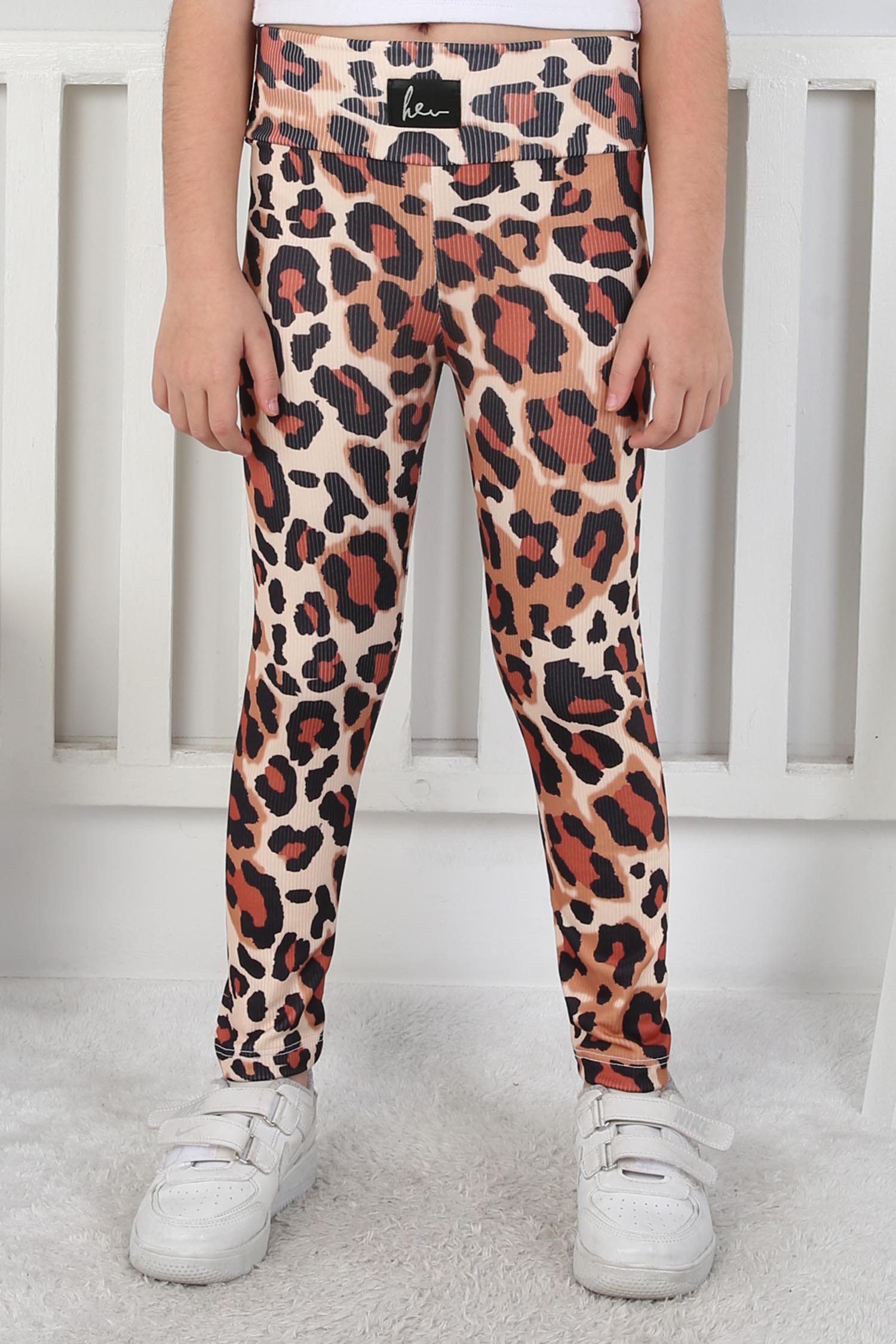 Kız Çocuk Bej Leopar Desenli Tayt - 26797 - 1
