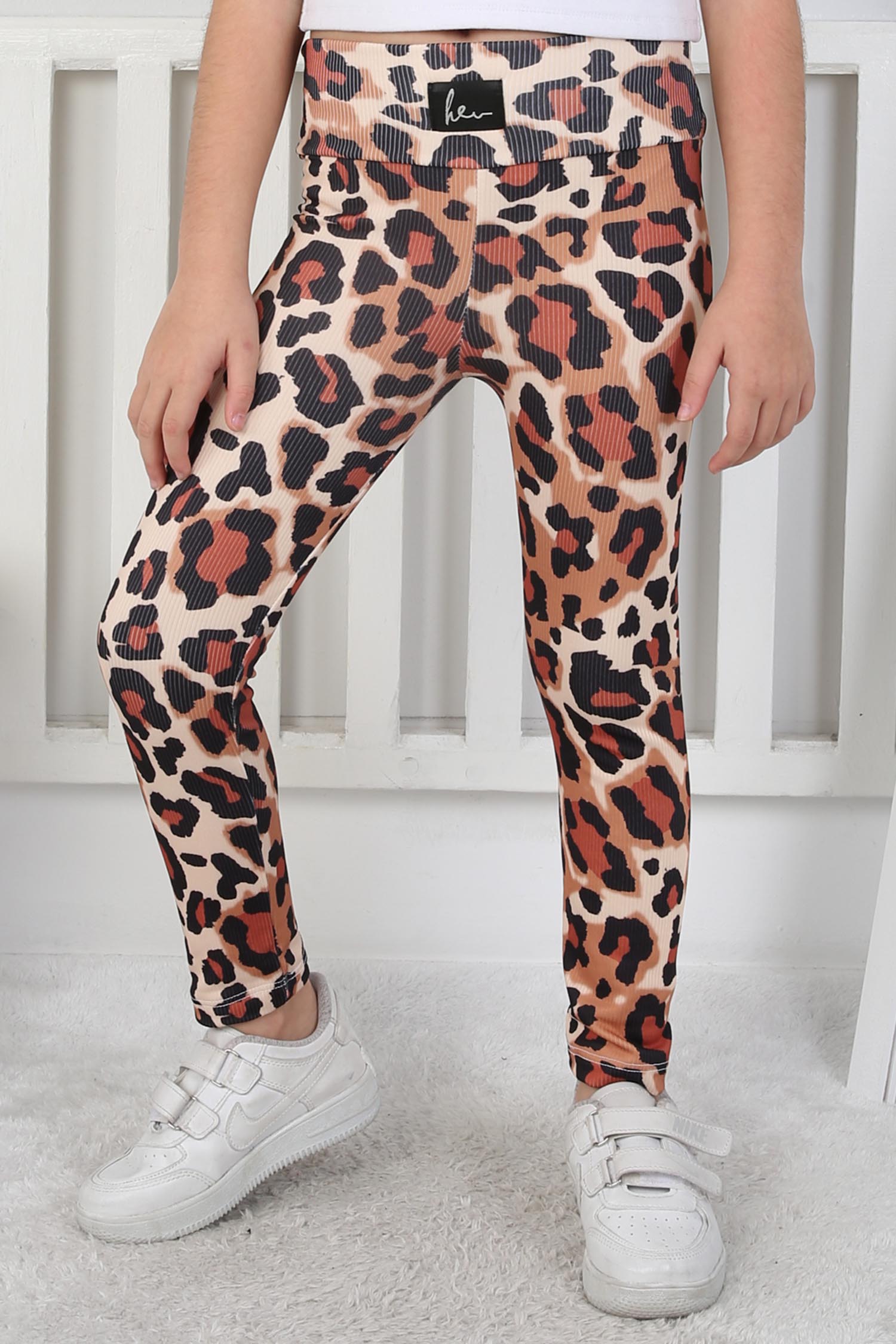 Kız Çocuk Bej Leopar Desenli Tayt - 26797 - 2