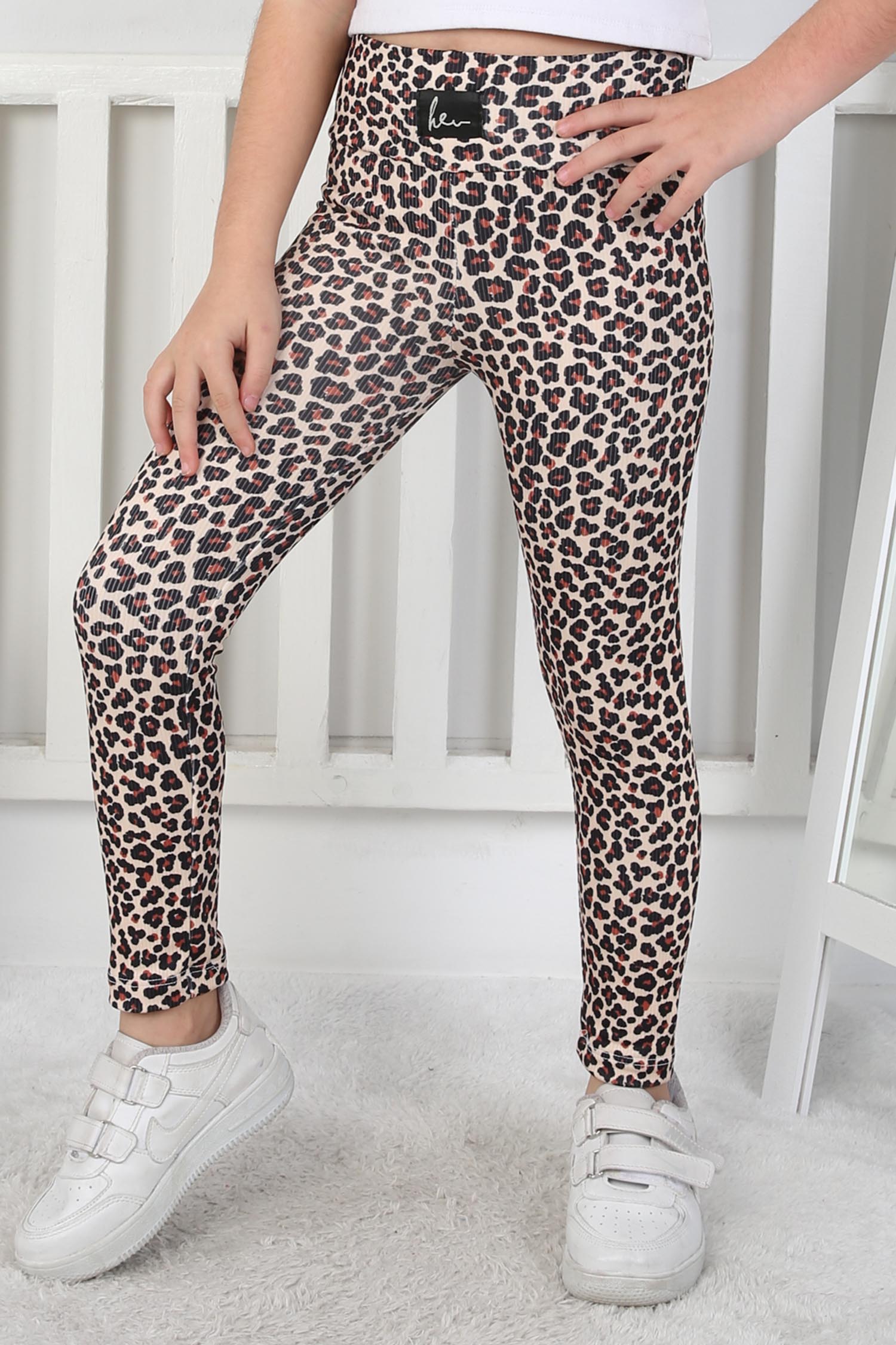 Kız Çocuk Bej Leopar Desenli Tayt - 26799 - 1