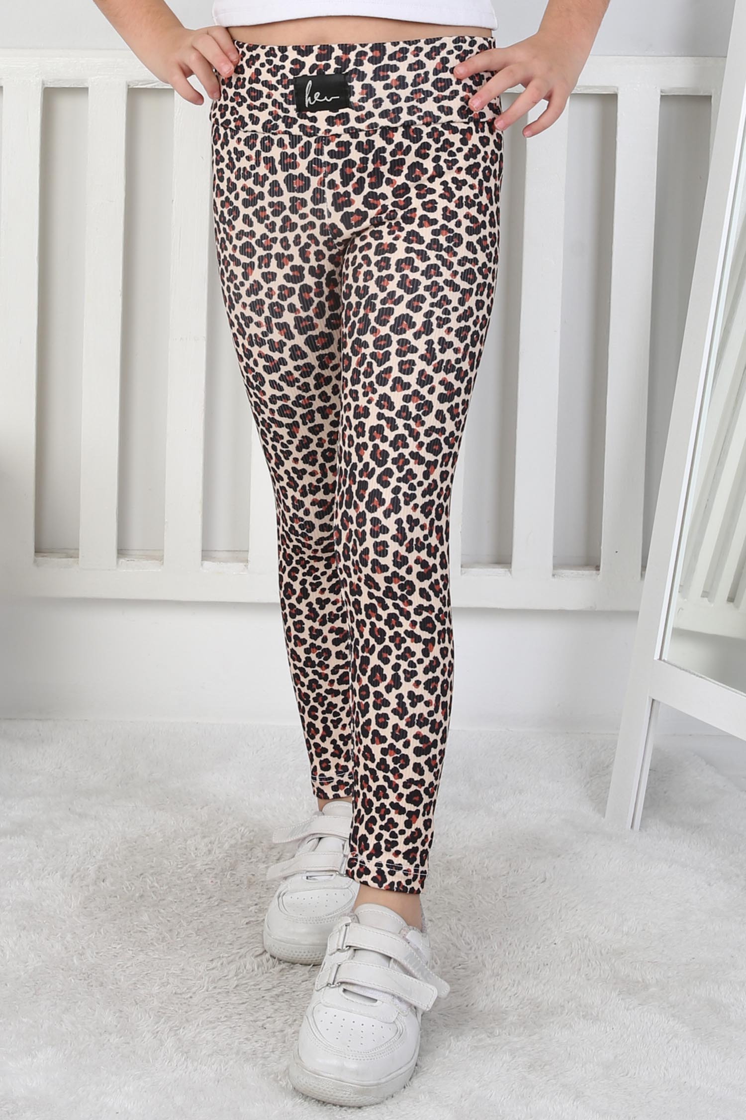 Kız Çocuk Bej Leopar Desenli Tayt - 26799 - 2