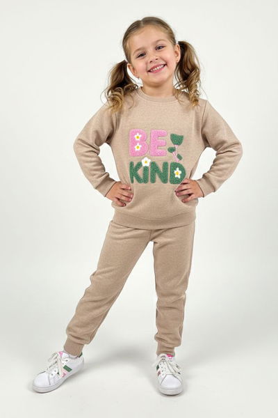 Kız Çocuk Bej Nakışlı İki İplik Takım - 28147-BEJ 