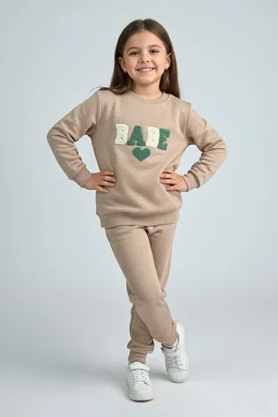 Kız Çocuk Bej Nakışlı İki İplik Takım - 28148-BEJ 