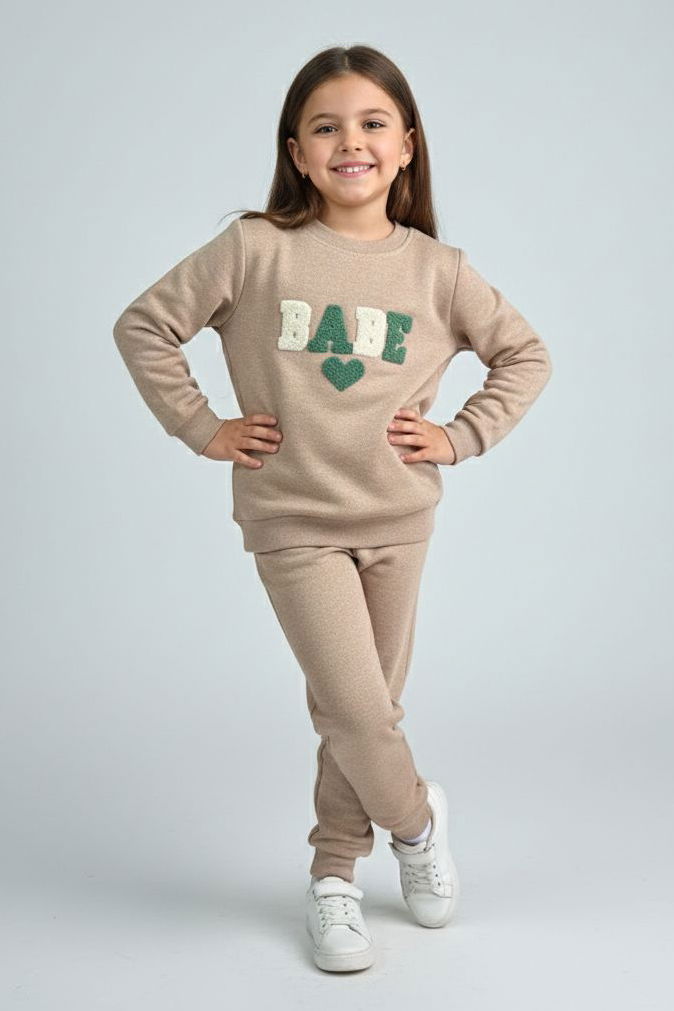 Kız Çocuk Bej Nakışlı İki İplik Takım - 28148-BEJ - TOFİSA