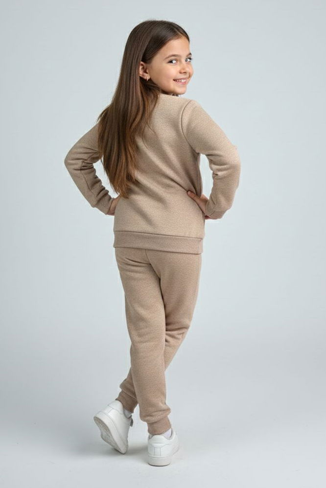 Kız Çocuk Bej Nakışlı İki İplik Takım - 28148-BEJ - 2