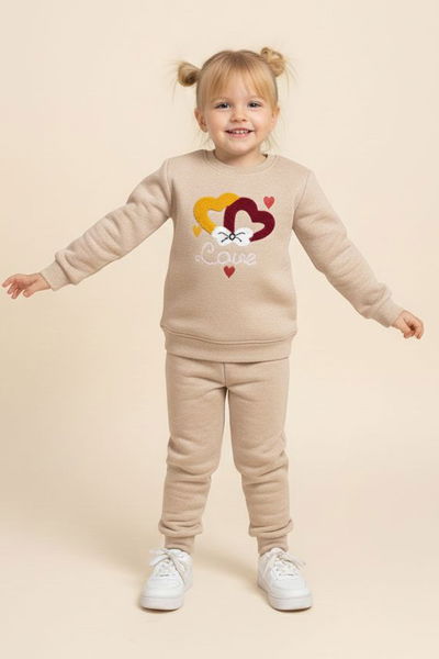 Kız Çocuk Bej Nakışlı İki İplik Takım - 28149-BEJ 