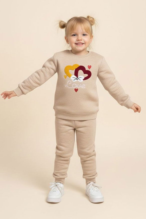 Kız Çocuk Bej Nakışlı İki İplik Takım - 28149-BEJ - TOFİSA