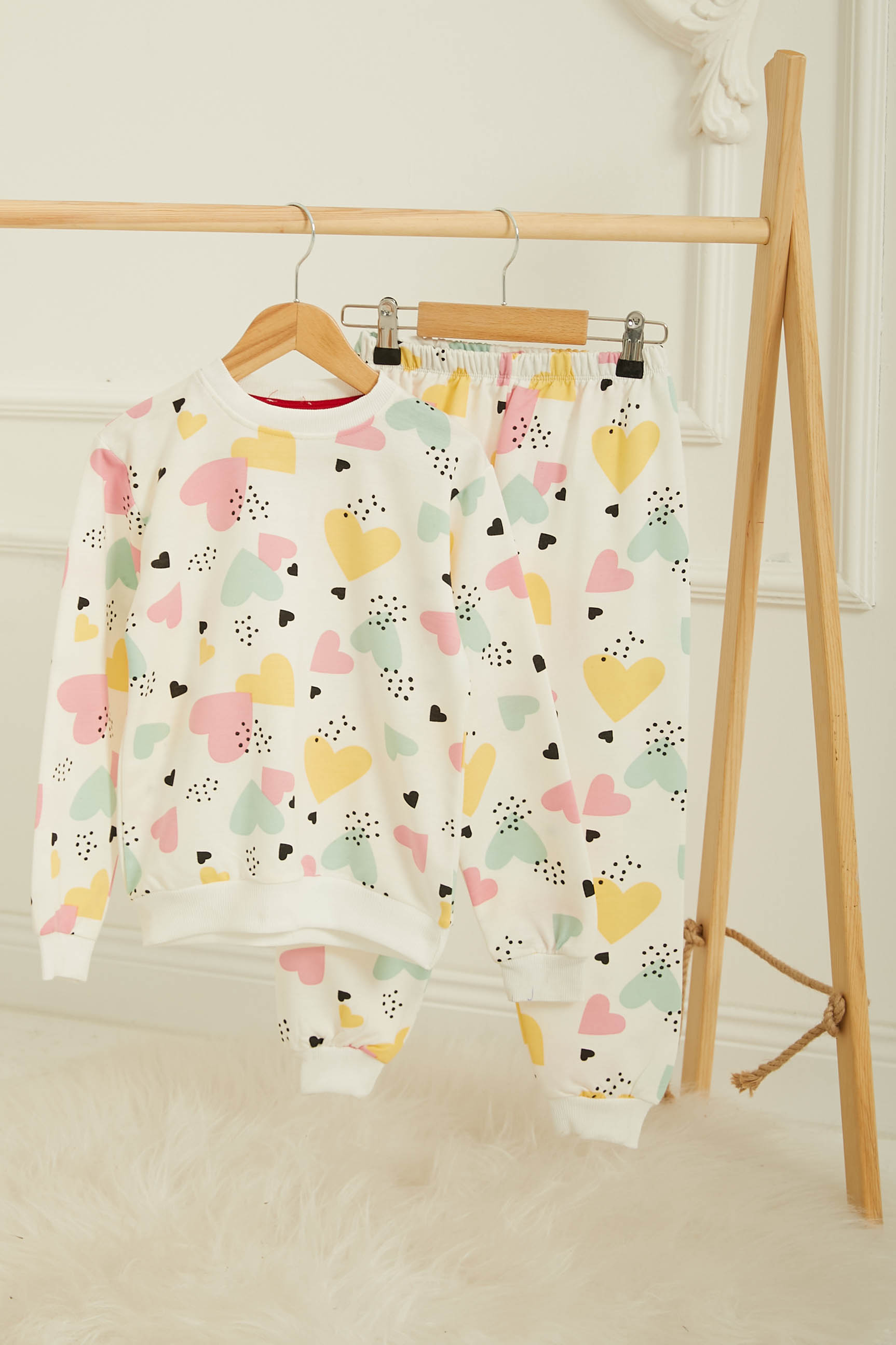 Kız Çocuk Beyaz Baskılı Pijama Takımı - 26806 - 1