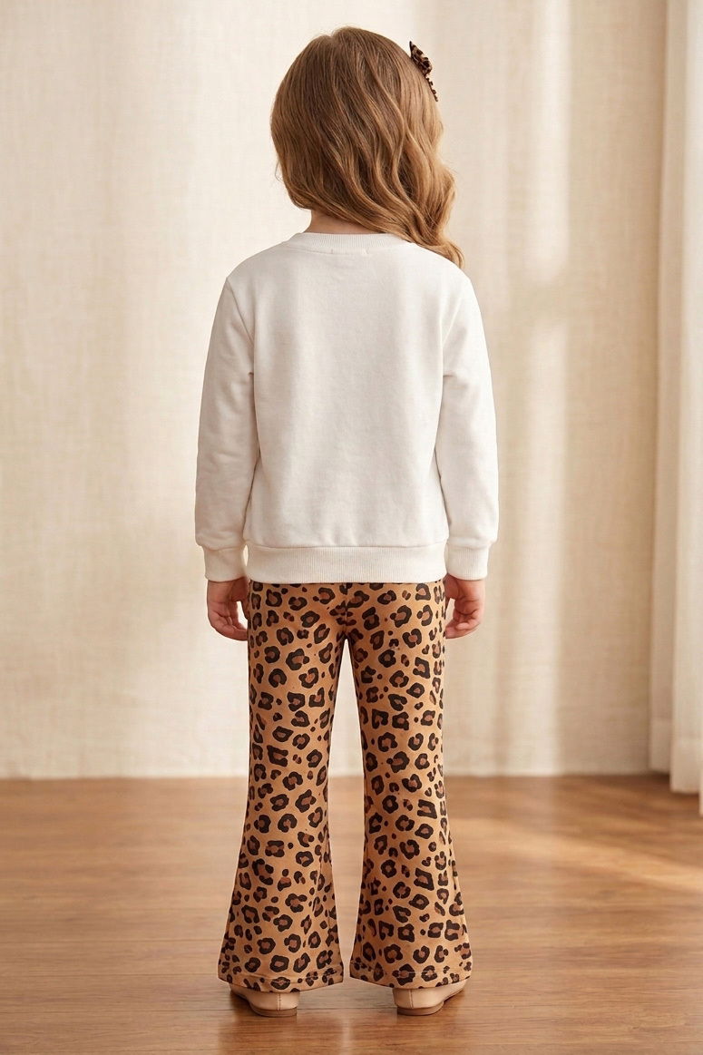 Kız Çocuk Beyaz Baskılı Şardonlu İkili Takım - 28365-BEYAZ - 2