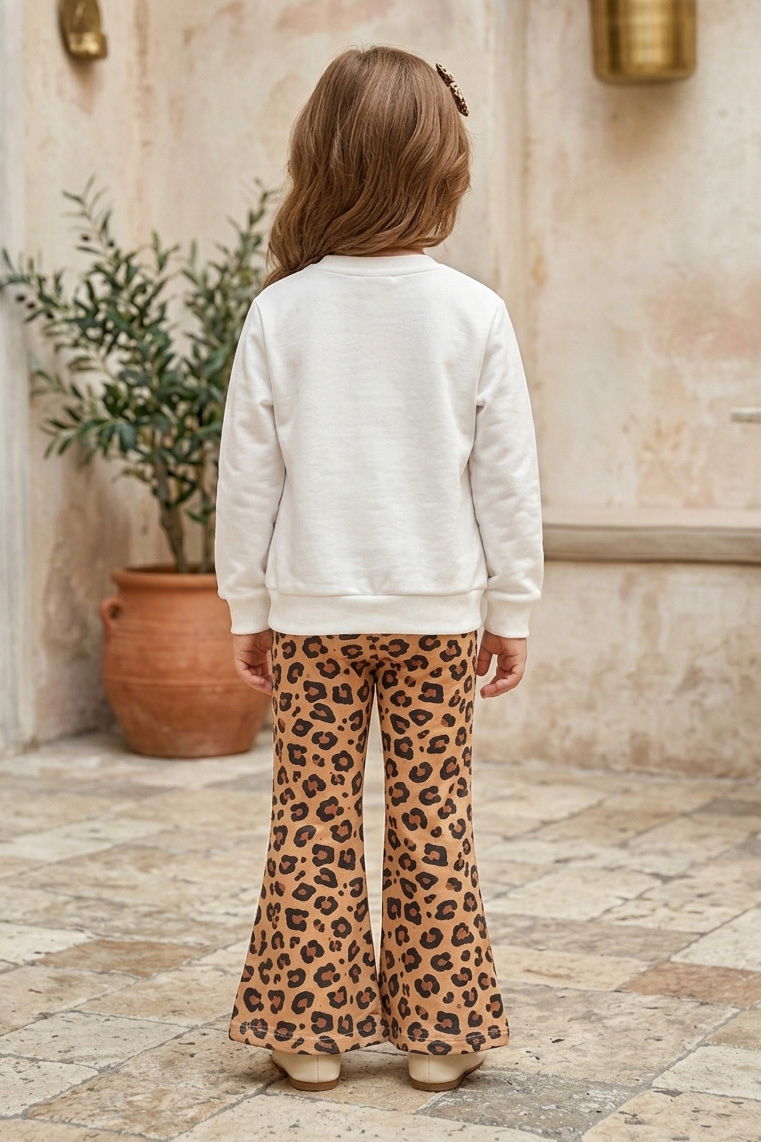 Kız Çocuk Beyaz Baskılı Şardonlu İkili Takımı - 28363-BEYAZ - 2