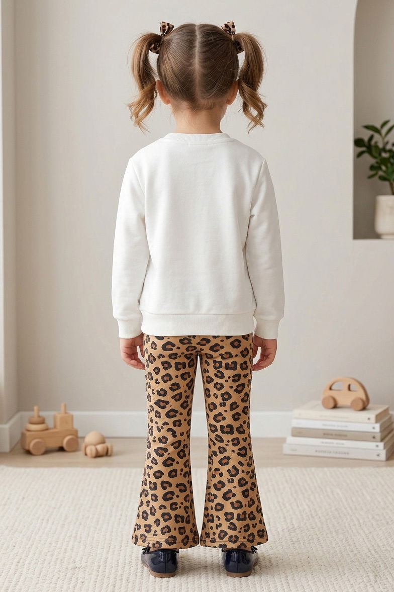 Kız Çocuk Beyaz Baskılı Şardonlu İkili Takımı - 28364-BEYAZ - 2