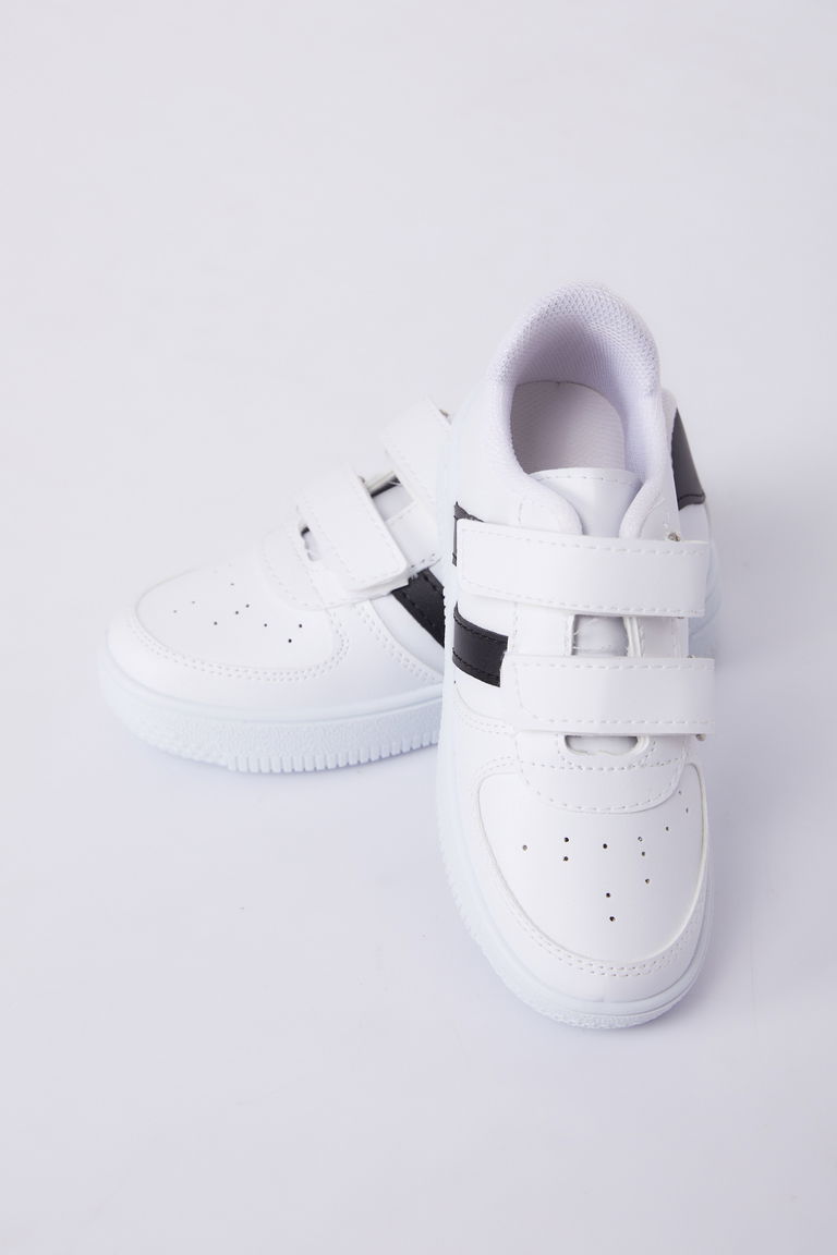 Kız Çocuk Beyaz Beyaz Siyah Cırt Cırtlı Spor Ayakkabı - 27088 - TOFİSA