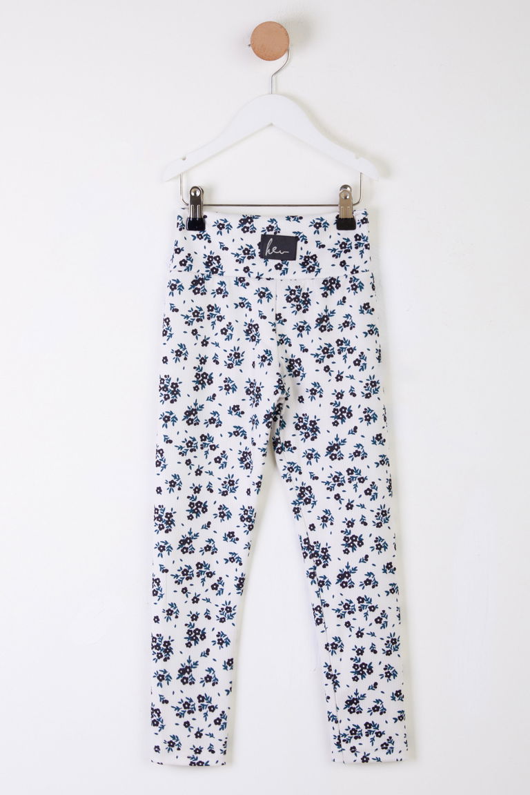 Kız Çocuk Beyaz Çiçek Desenli Tayt - 25510 - TOFİSA