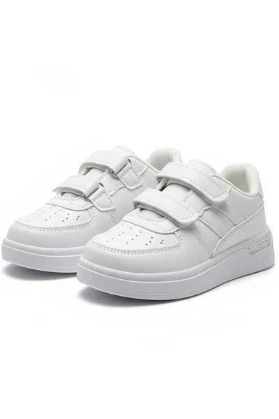 Kız Çocuk Beyaz Cırtcırtlı Işıklı Spor Ayakkabı - 28198-BEYAZ 